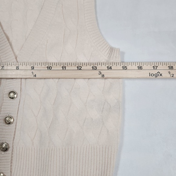 J.Crew Cashmere Cable Knit Sweater Vest Cream Gold Crest Button V-Neck XS - Picture 9 of 15